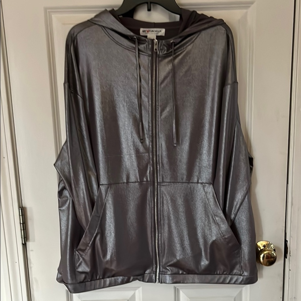 H&M Coachella size XL Silver metallic hooded Jacket , pockets